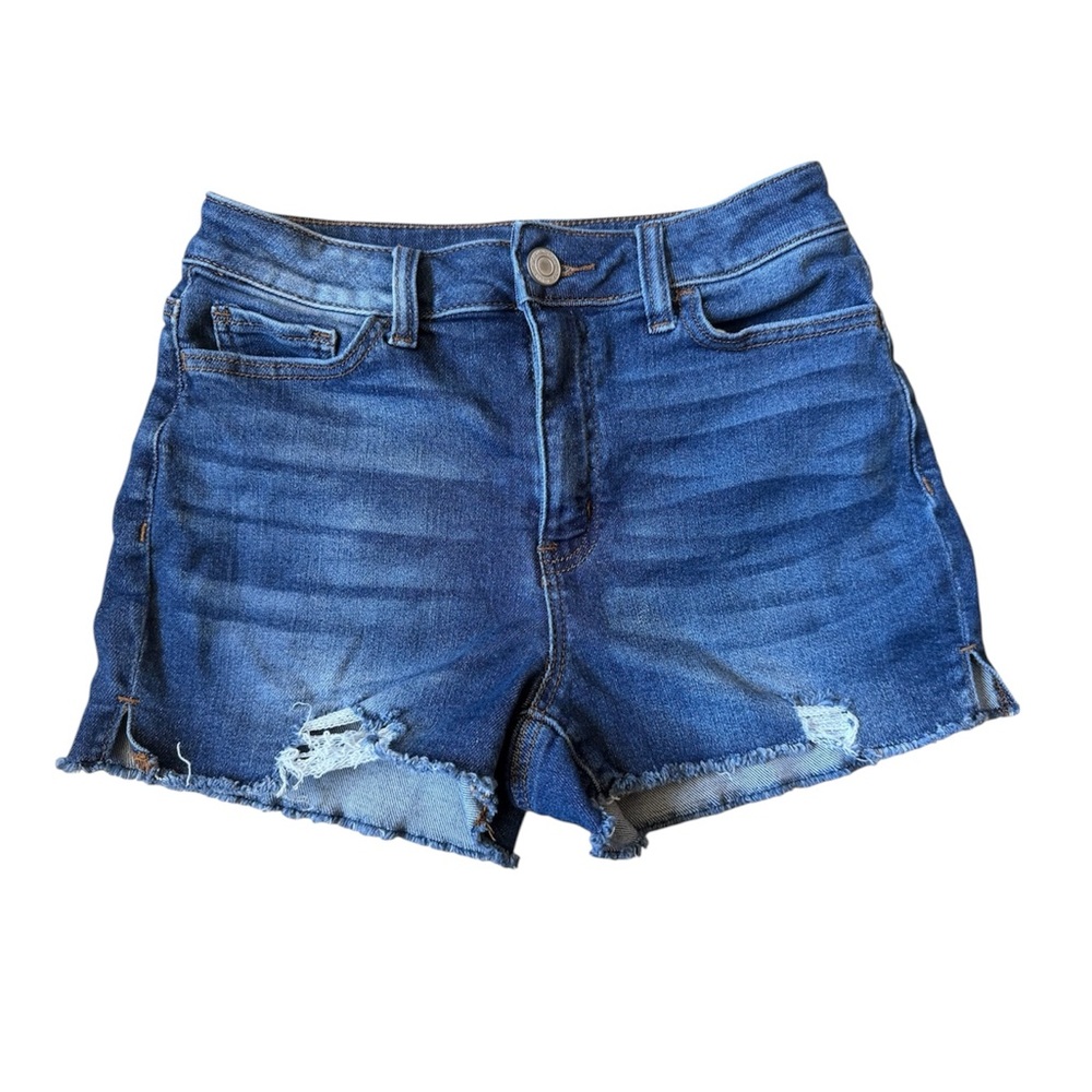 SO Blue Distressed Denim Women Shorts with Ripped Hem Sz 7/28W Pre-Loved